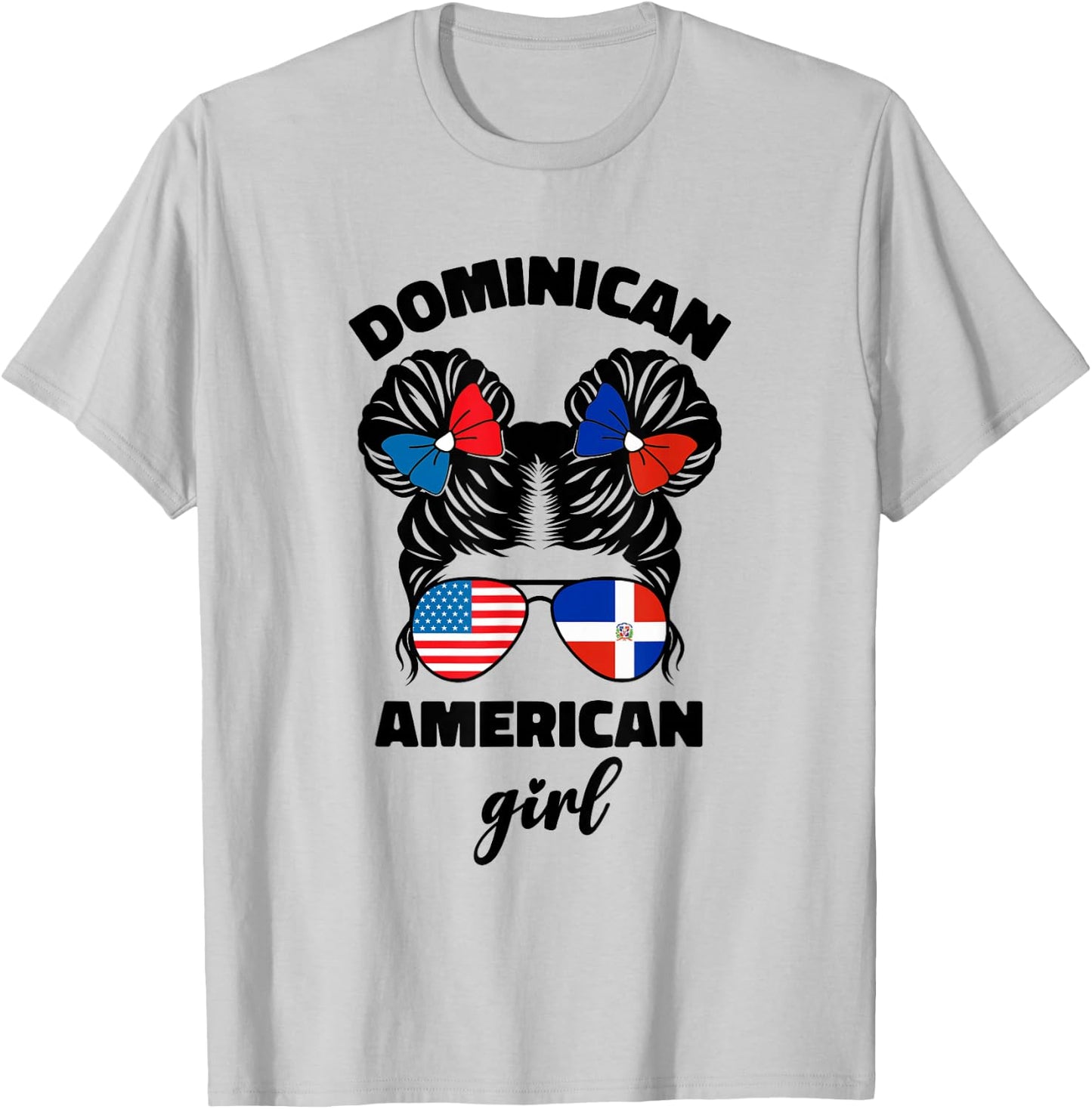Half Dominican and American Dominicana USA Flag Kids Girl T-Shirt - T-Shirt | Ash