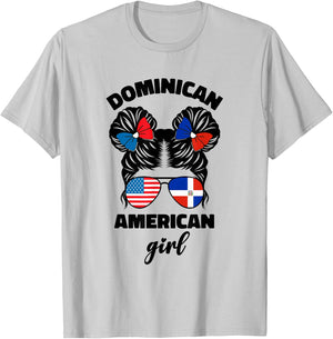 Half Dominican and American Dominicana USA Flag Kids Girl T-Shirt - T-Shirt | Ash