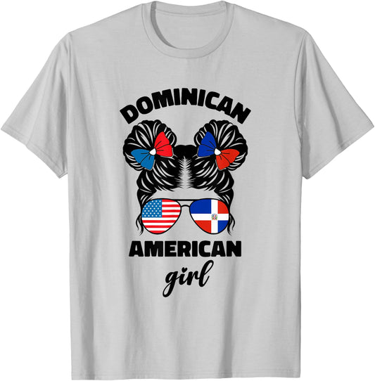 Half Dominican and American Dominicana USA Flag Kids Girl T-Shirt - T-Shirt | Ash