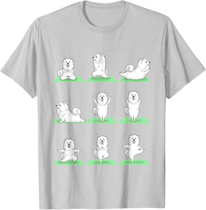 Samoyed Dog Yoga Pose Zen Workout Exercise Yogi Cute Funny T-Shirt - T-Shirt | Ash