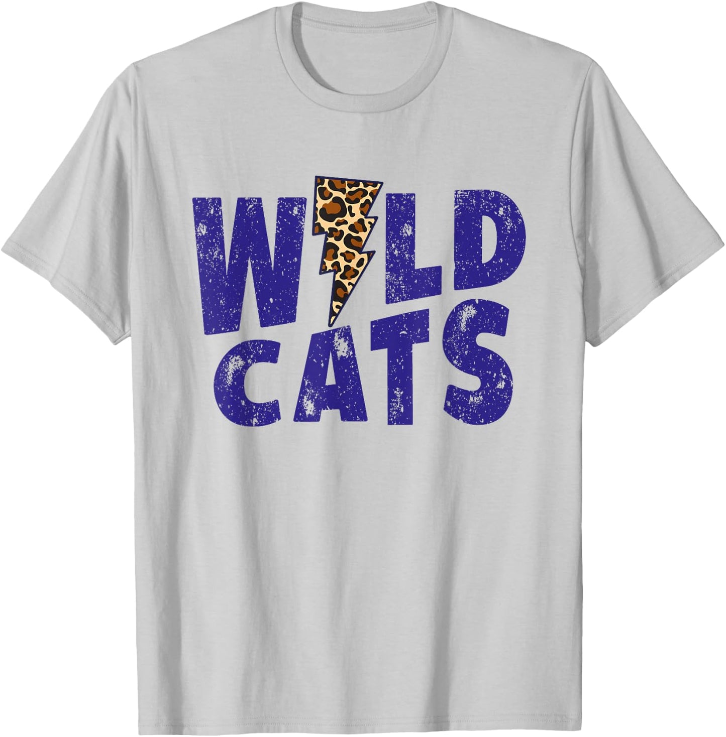 Wildcats Leopard Print Lightning Sign Cheetah Distressed T-Shirt - T-Shirt | Ash