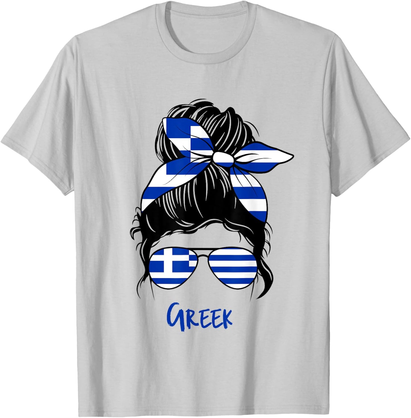 Greek Girl Bandana Glasses Flag Colors Hellenic Pride T-Shirt - T-Shirt | Ash