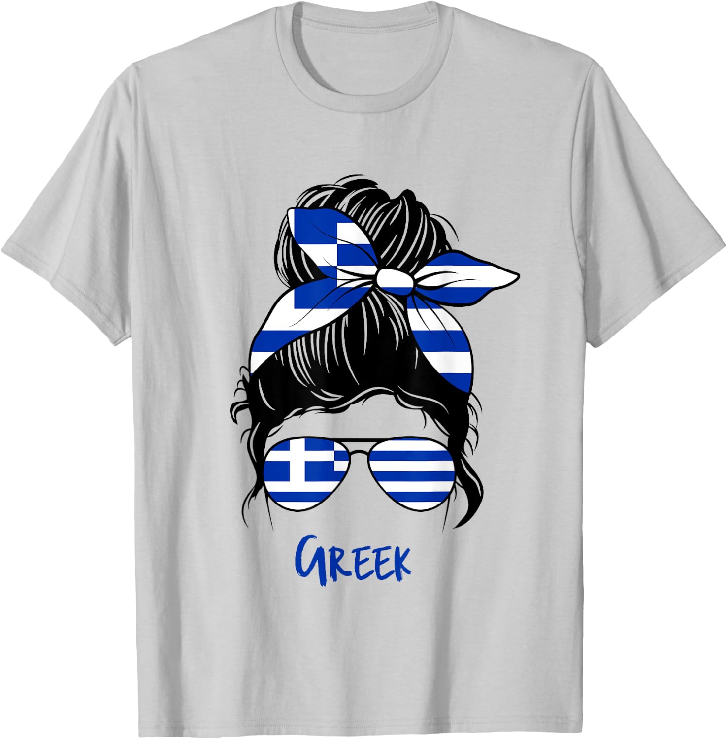 Greek Girl Bandana Glasses Flag Colors Hellenic Pride T-Shirt - T-Shirt | Ash