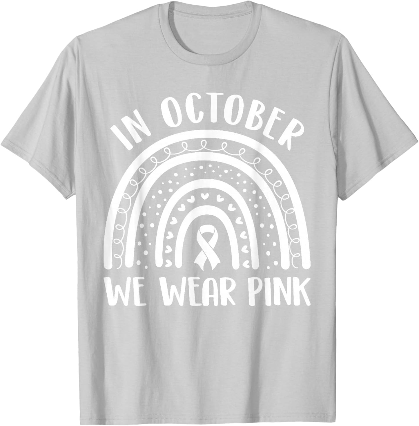 Breast Cancer Awareness Month Rainbow Kids Men & Pink T-Shirt - T-Shirt | Ash