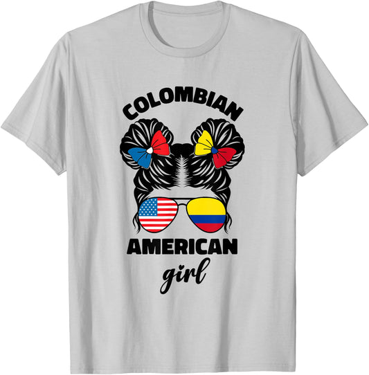 Half American and Colombian USA Colombia Flag Kids Girls T-Shirt - T-Shirt | Ash