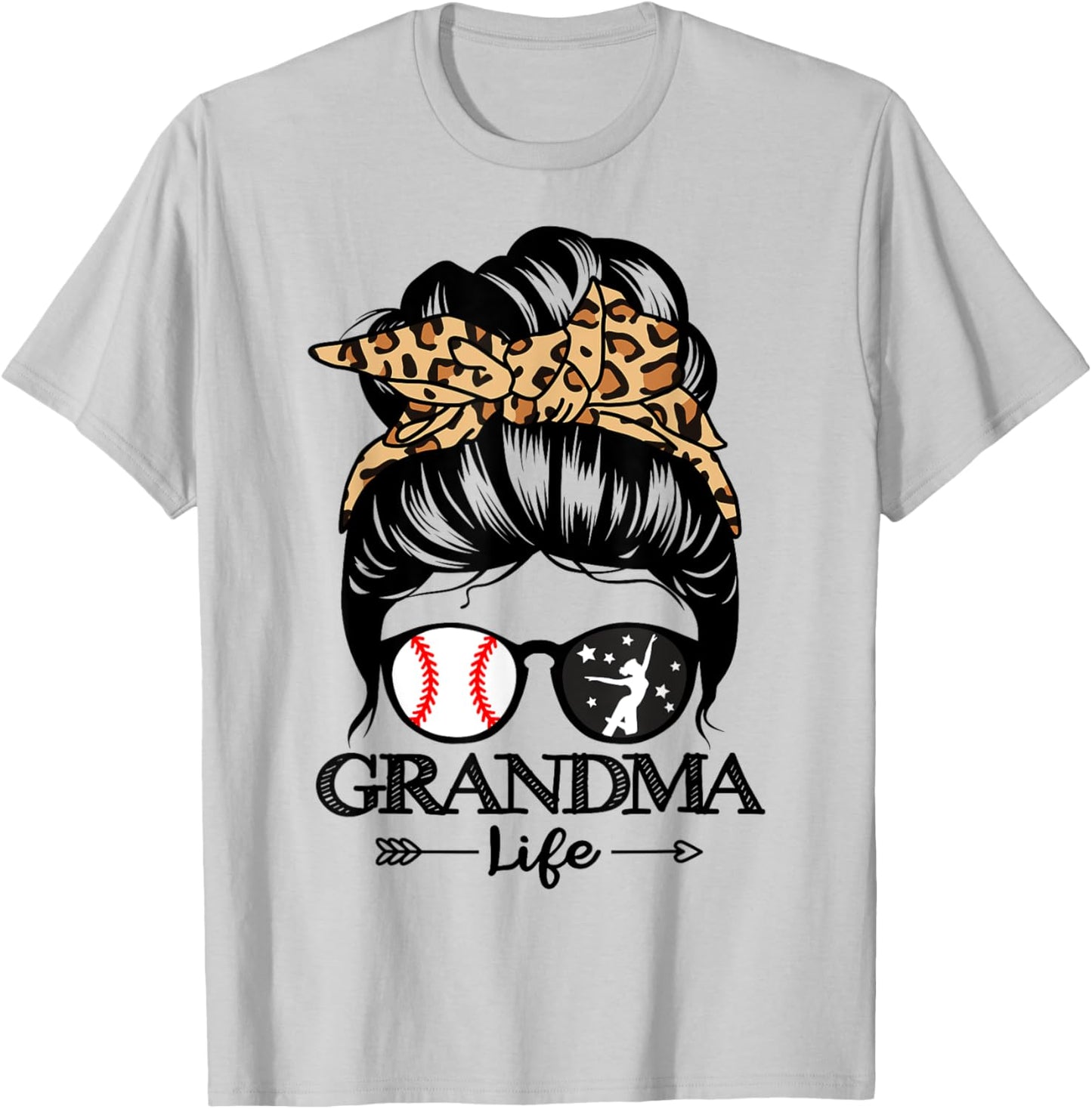 Grandma Life Messy Bun Hair Funny Baseball Dance Grandma T-Shirt - T-Shirt | Ash
