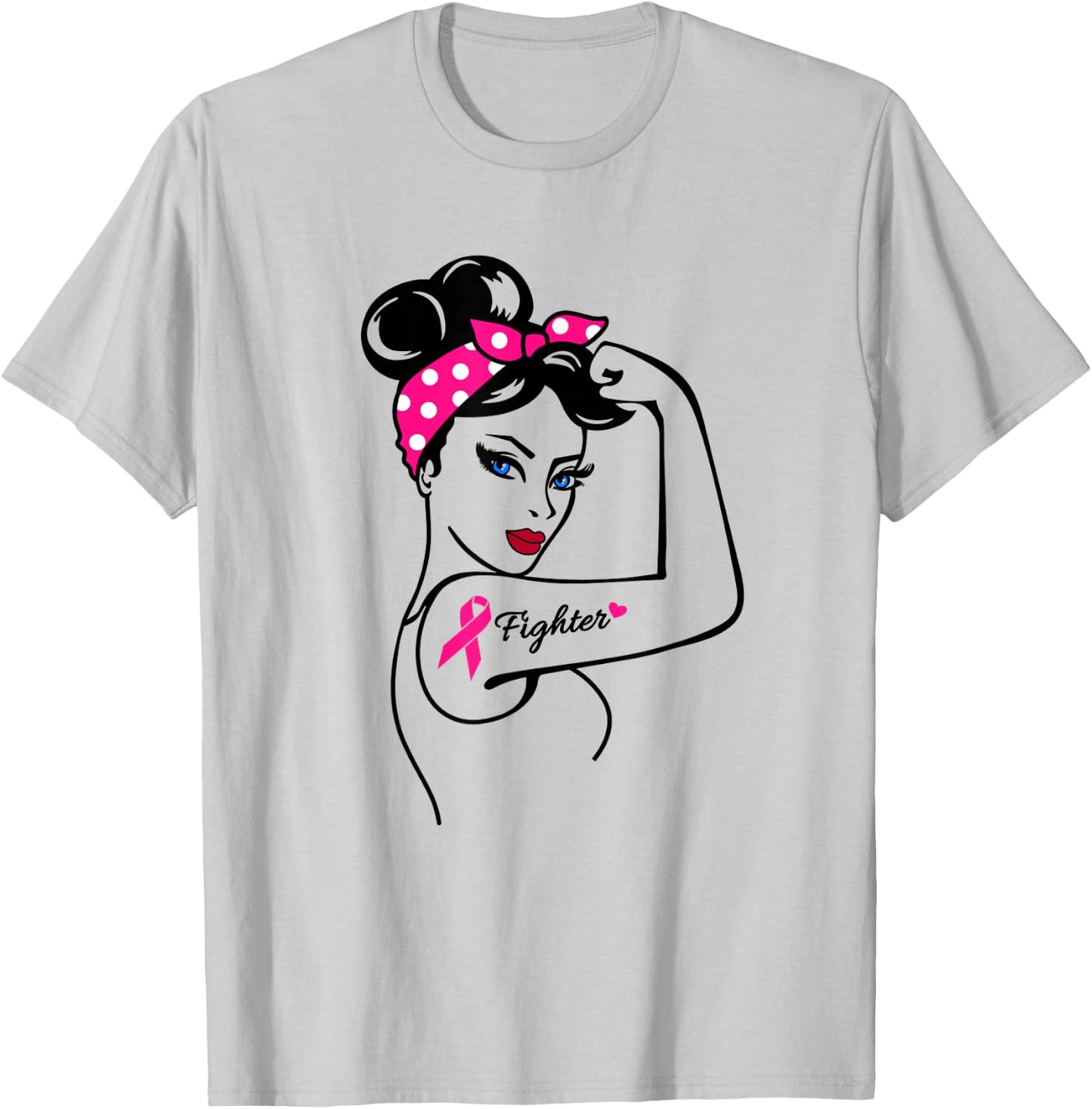 Fighter Rosie The Riveter Breast Cancer Awareness T-Shirt - T-Shirt | Ash