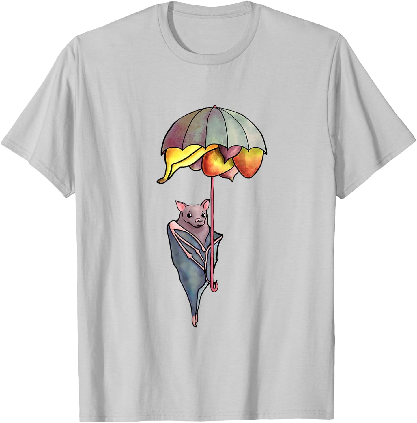 Cute Fruit Bat with Umbrella Fruit Basket T-Shirt - T-Shirt | Ash