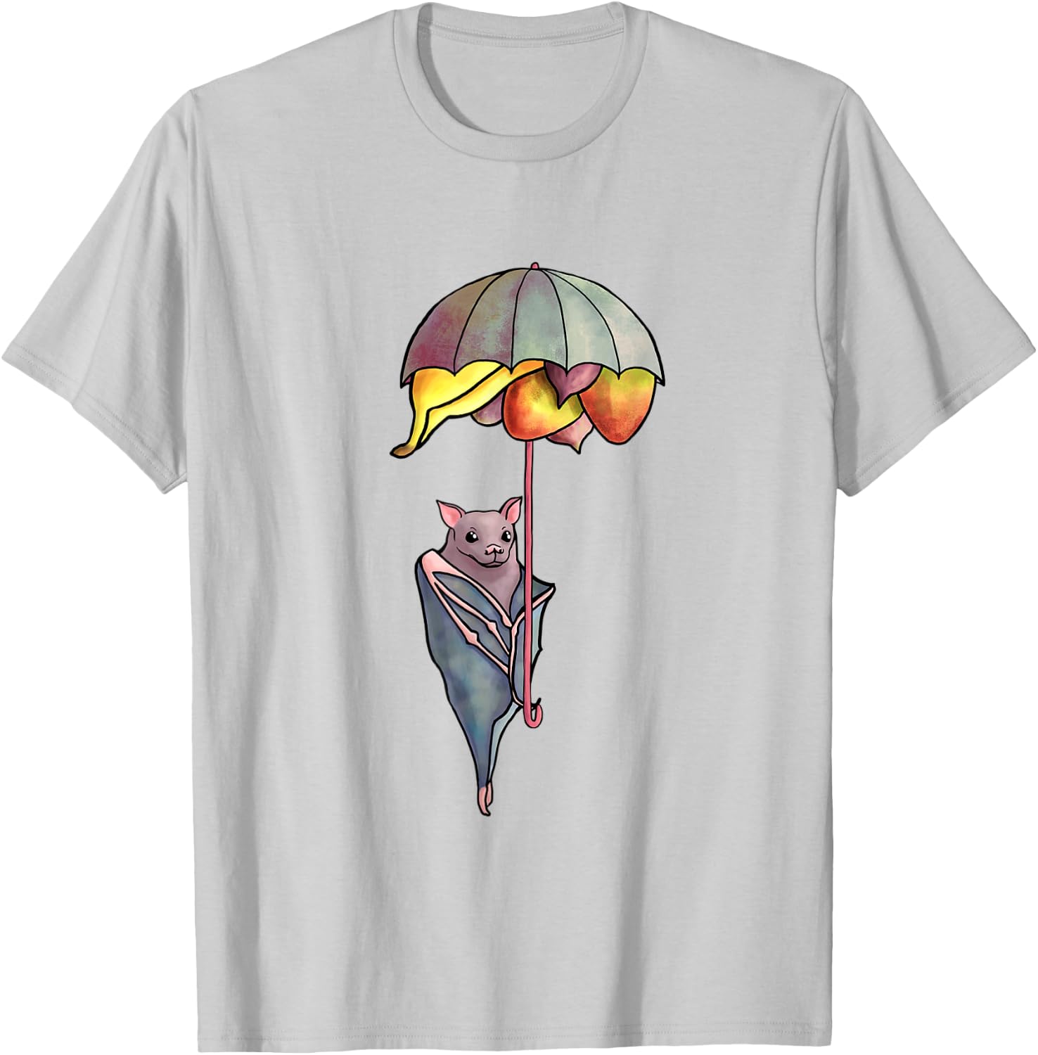 Cute Fruit Bat with Umbrella Fruit Basket T-Shirt - T-Shirt | Ash