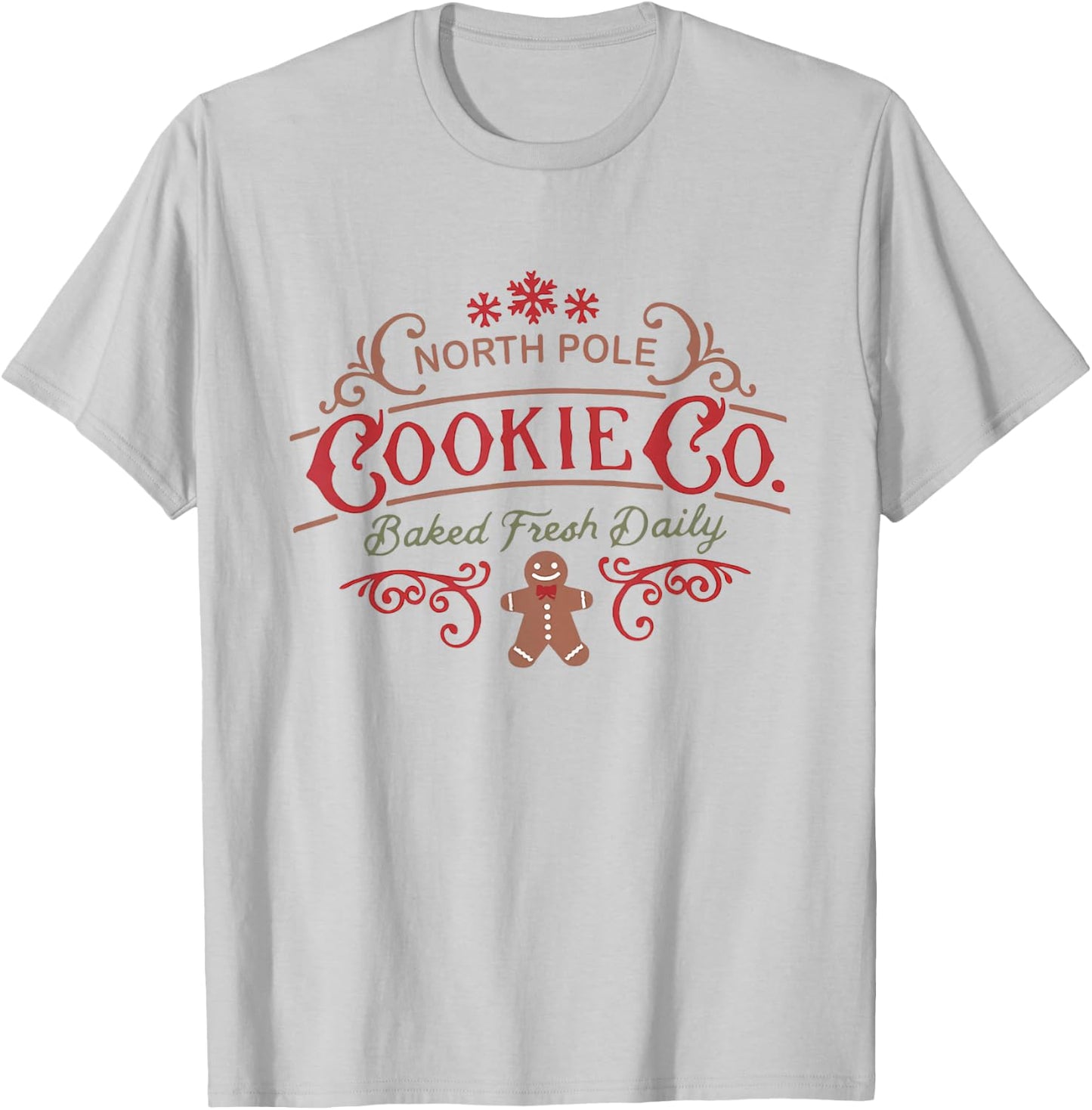 Women Retro Christmas Gingerbread Bakery North Pole Cookie T-Shirt - T-Shirt | Ash