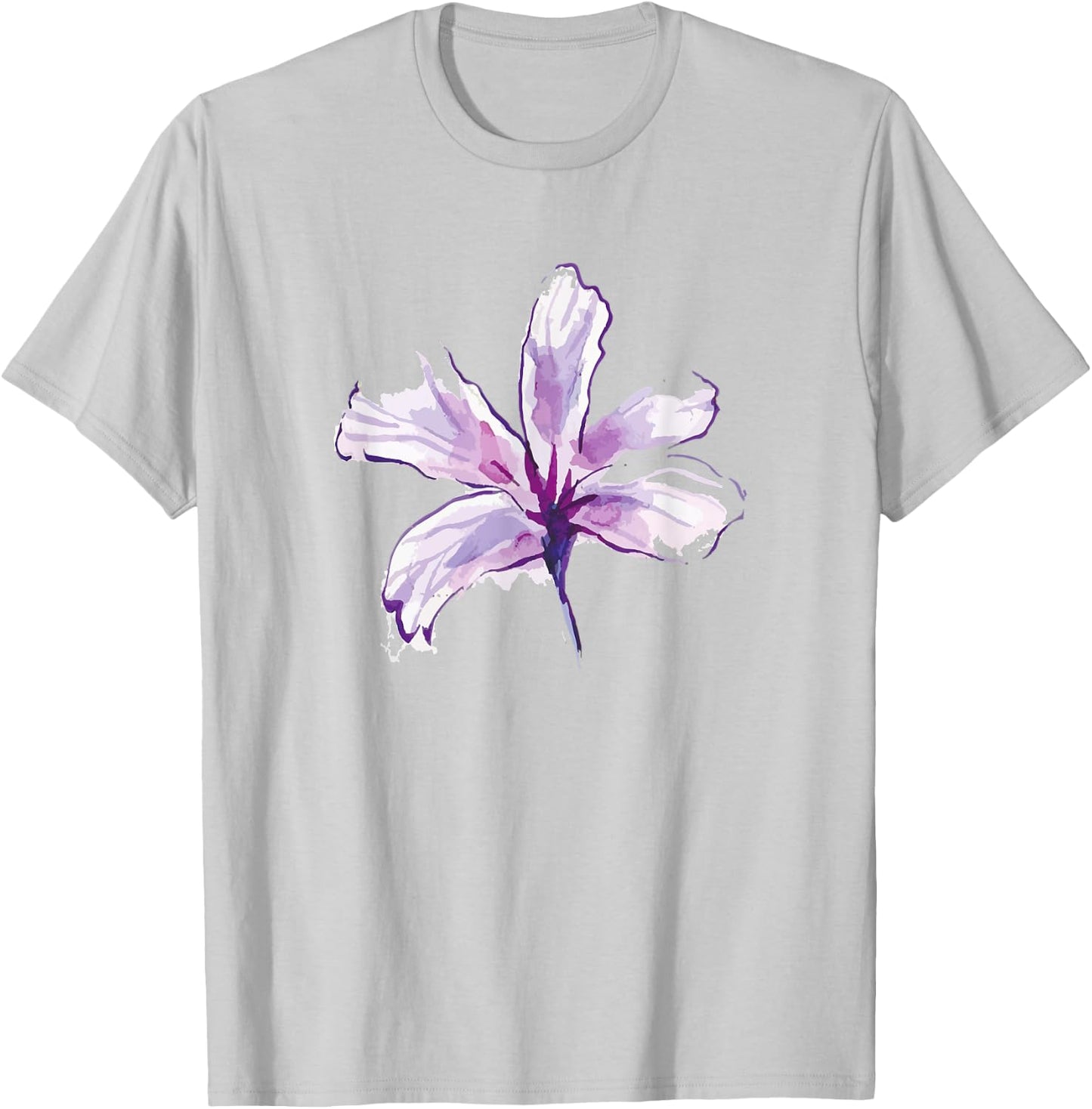 Purple White Watercolor Flower Art Paint Graphic Design Gift T-Shirt - T-Shirt | Ash
