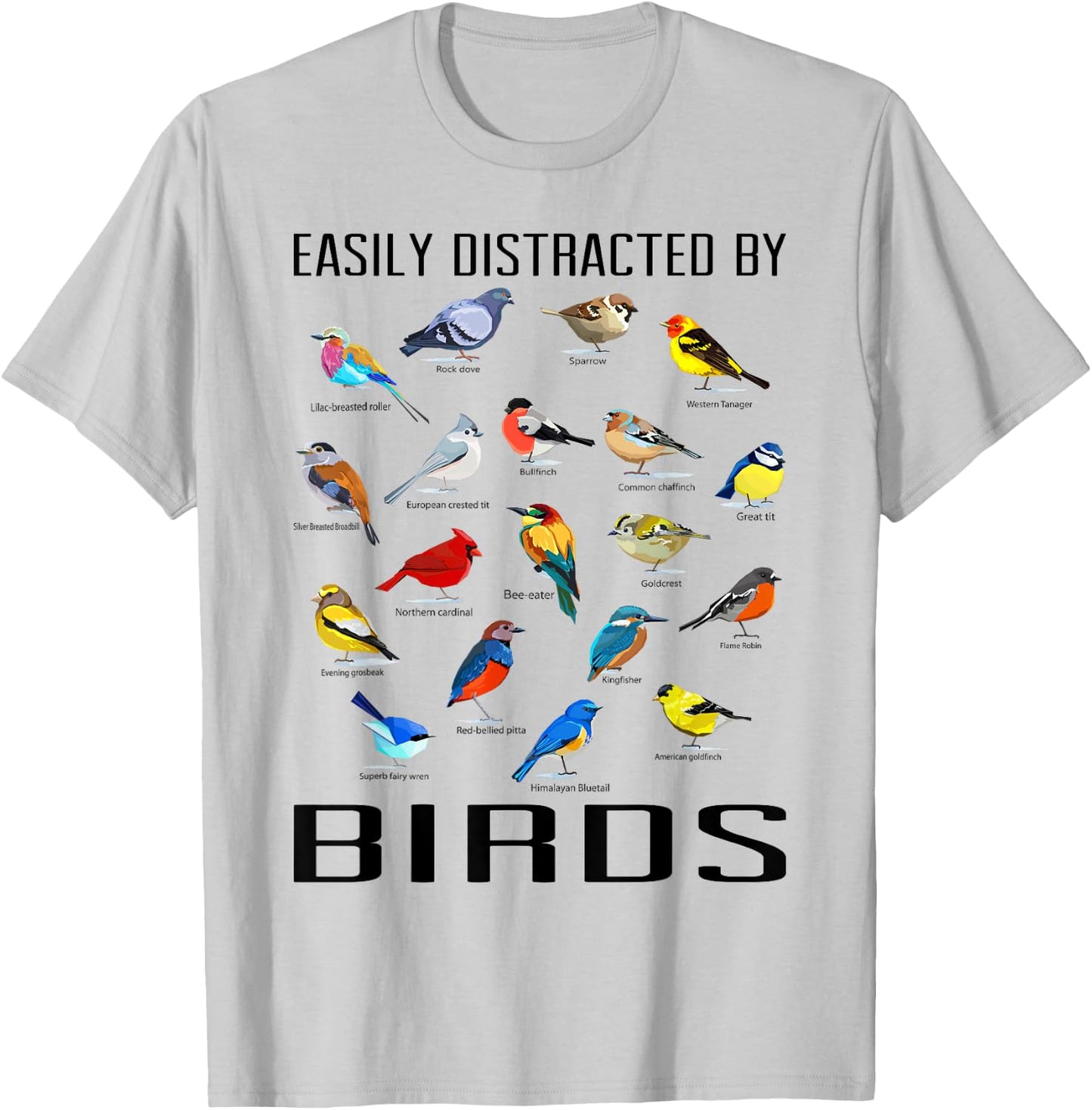 Funny Bird Gifts For Birding Lovers Easily Distracted By Birds / Birdwatching Lover Birdwatcher -Adults Grey Small T-Shirt - T-Shirt | Ash