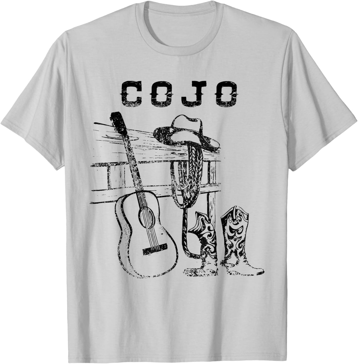 White and Black Cojo Guitar Music Love Cowboy Boots Hat Sand T-Shirt - T-Shirt | Ash