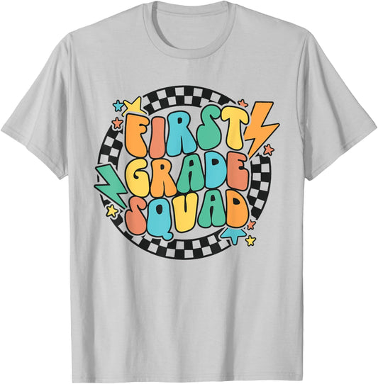 Back To School Groovy Teacher 1st First Grade Crew Squad T-Shirt - T-Shirt | Ash