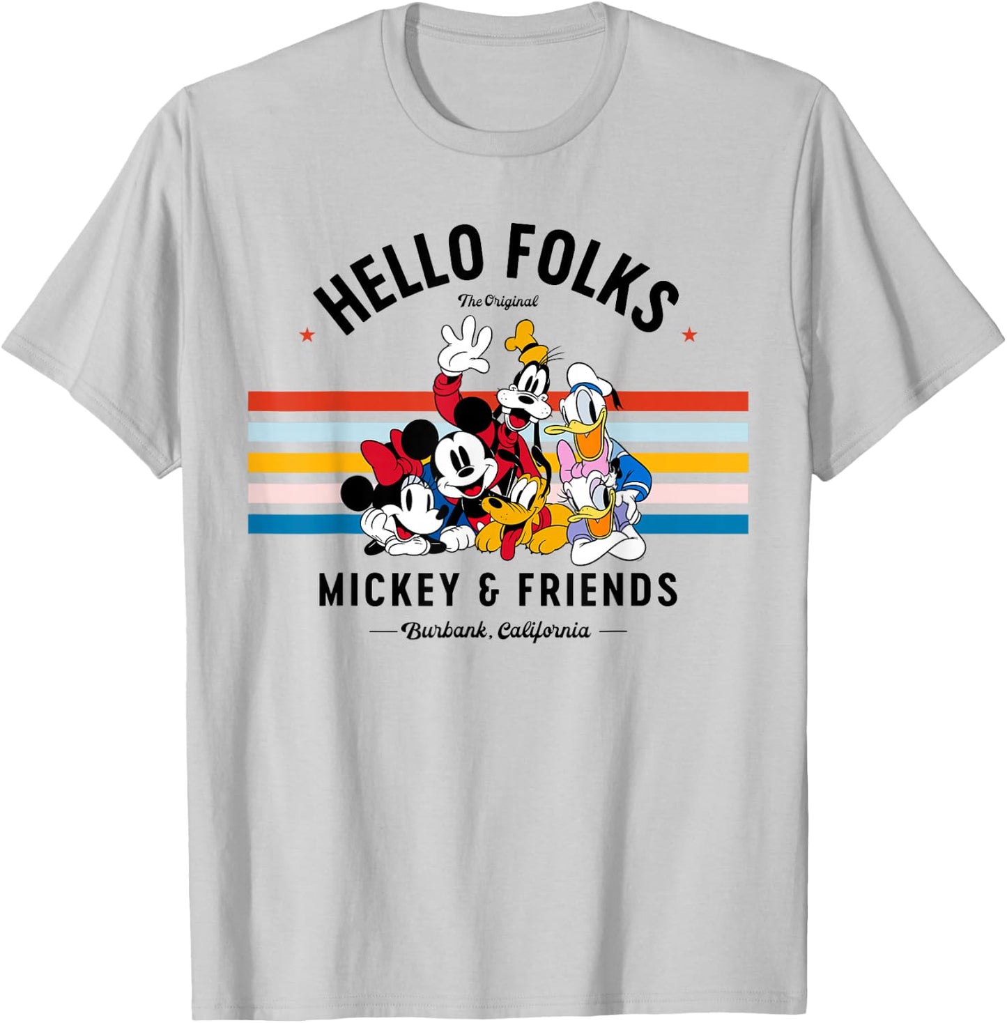 Disney Original Mickey & Friends Hello Folks Retro Vintage T-Shirt - T-Shirt | Ash
