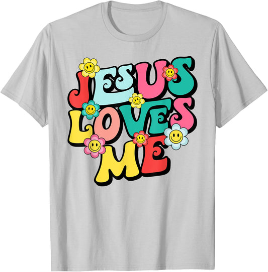 Jesus Loves Me Retro Vintage Groovy Style Men T-Shirt - T-Shirt | Ash