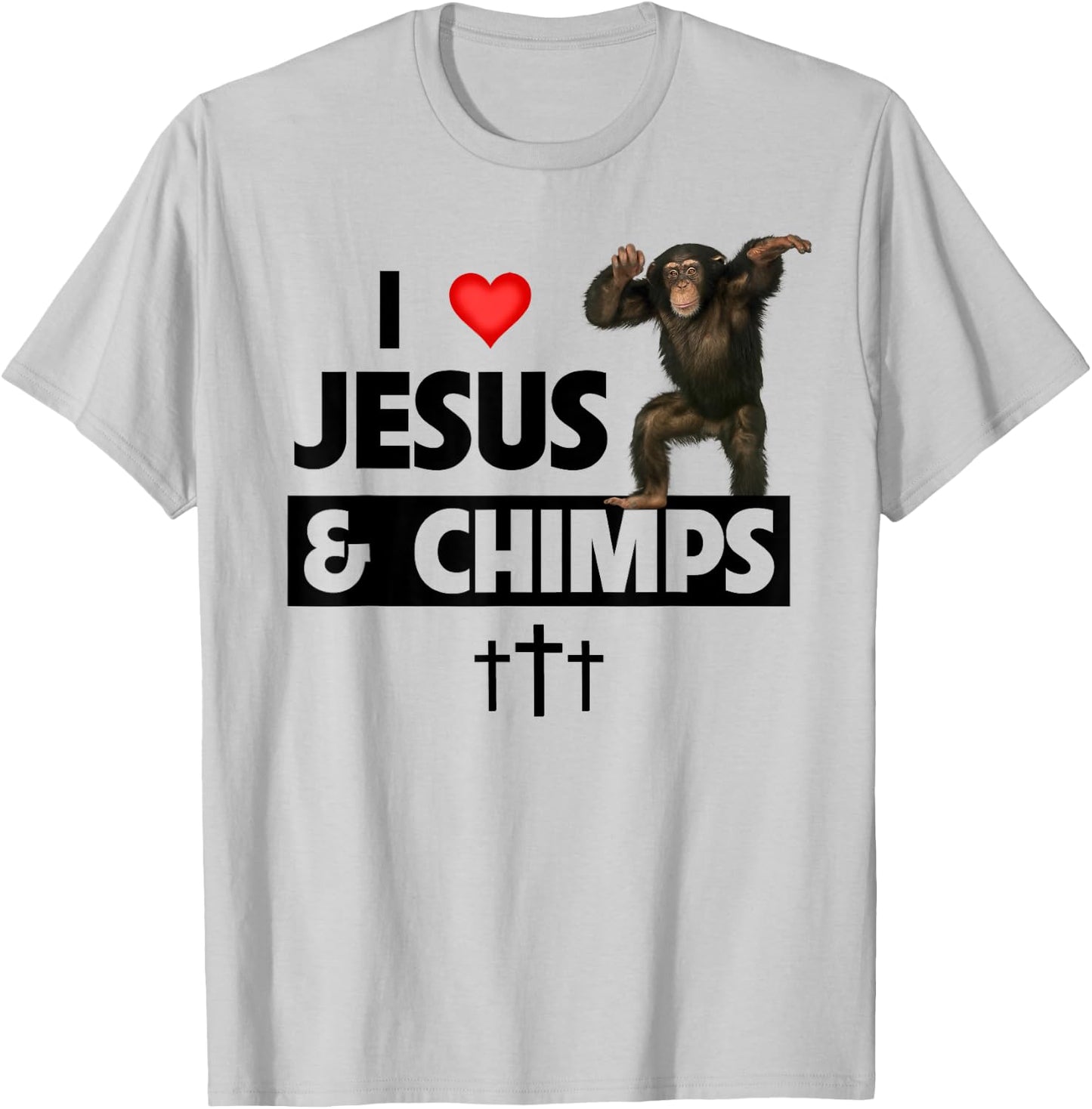 I Love Jesus and Chimps Christian Chimpanzee Monkey Lovers T-Shirt - T-Shirt | Ash