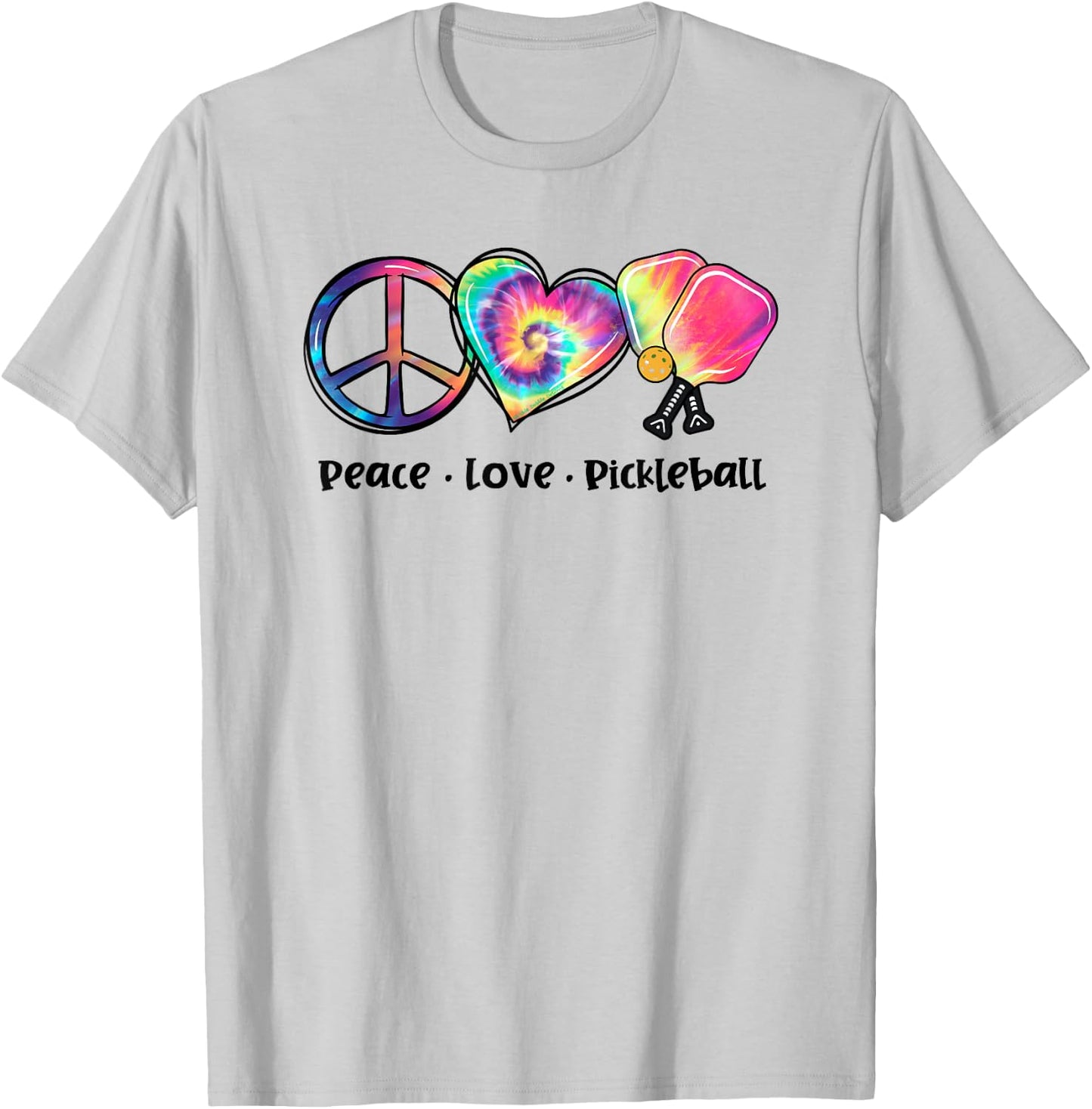 Tie Dye Peace Love Pickleball Lovers Cute Pickleball T-Shirt - T-Shirt | Ash