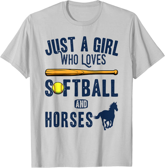 Just a girl who loves Horses and softball kids funny saying T-Shirt - T-Shirt | Ash