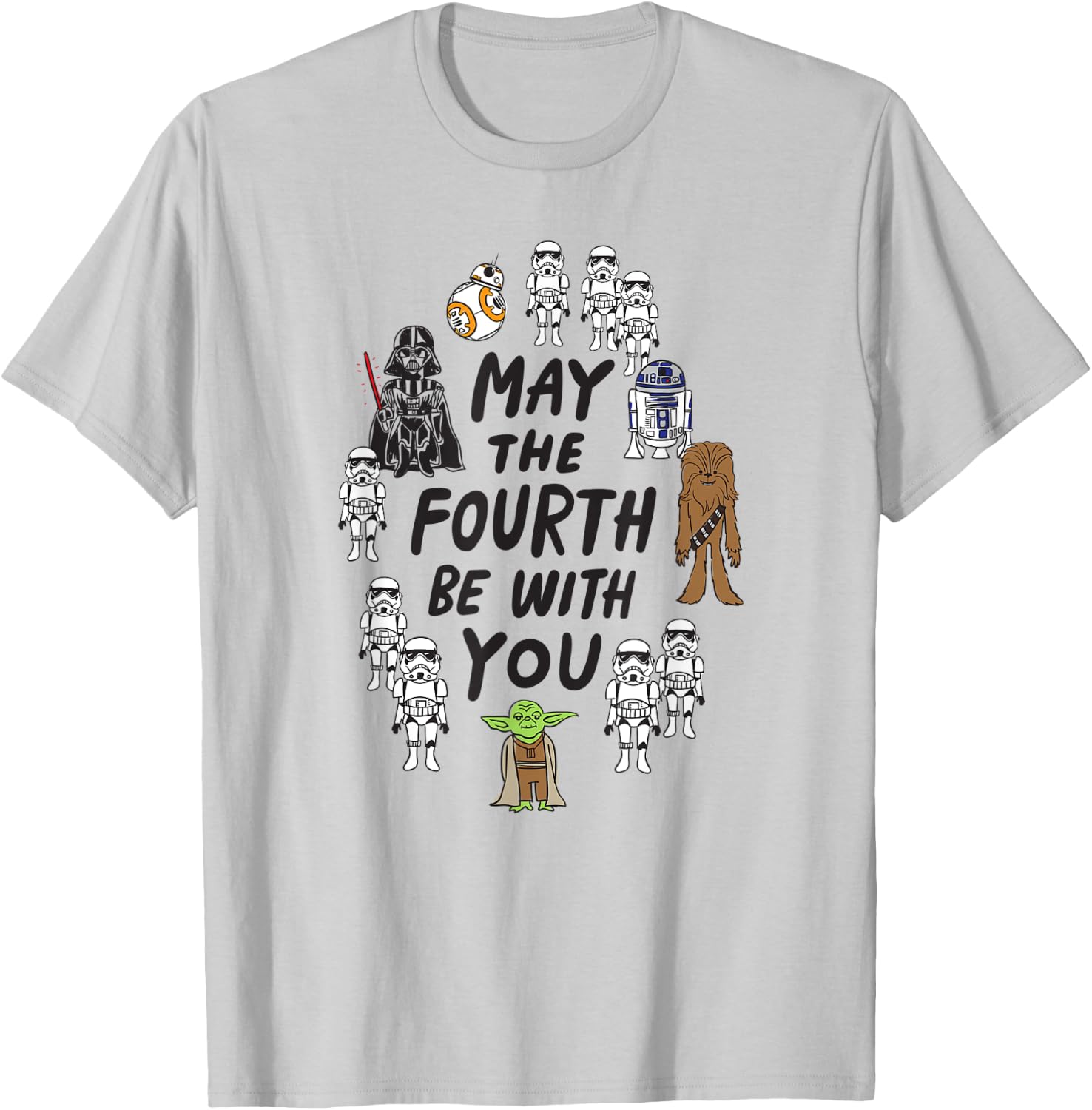 Amazon Essentials Boys' May the Fourth Be With You Doodle Characters , White, Small T-Shirt - T-Shirt | Ash