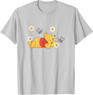 Disney Winnie The Pooh in Nature with Bees Floral Portrait T-Shirt - T-Shirt | Ash