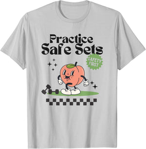 Practice Safe Set Funny Gym Weightlifting Cover T-Shirt - T-Shirt | Ash