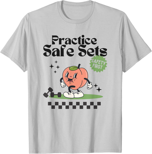 Practice Safe Set Funny Gym Weightlifting Cover T-Shirt - T-Shirt | Ash