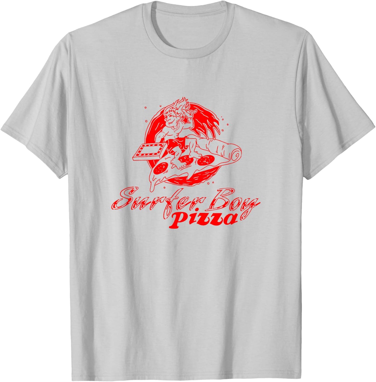 Stranger Things Surfer Boy Pizza Retro Outline Logo T-Shirt - T-Shirt | Ash