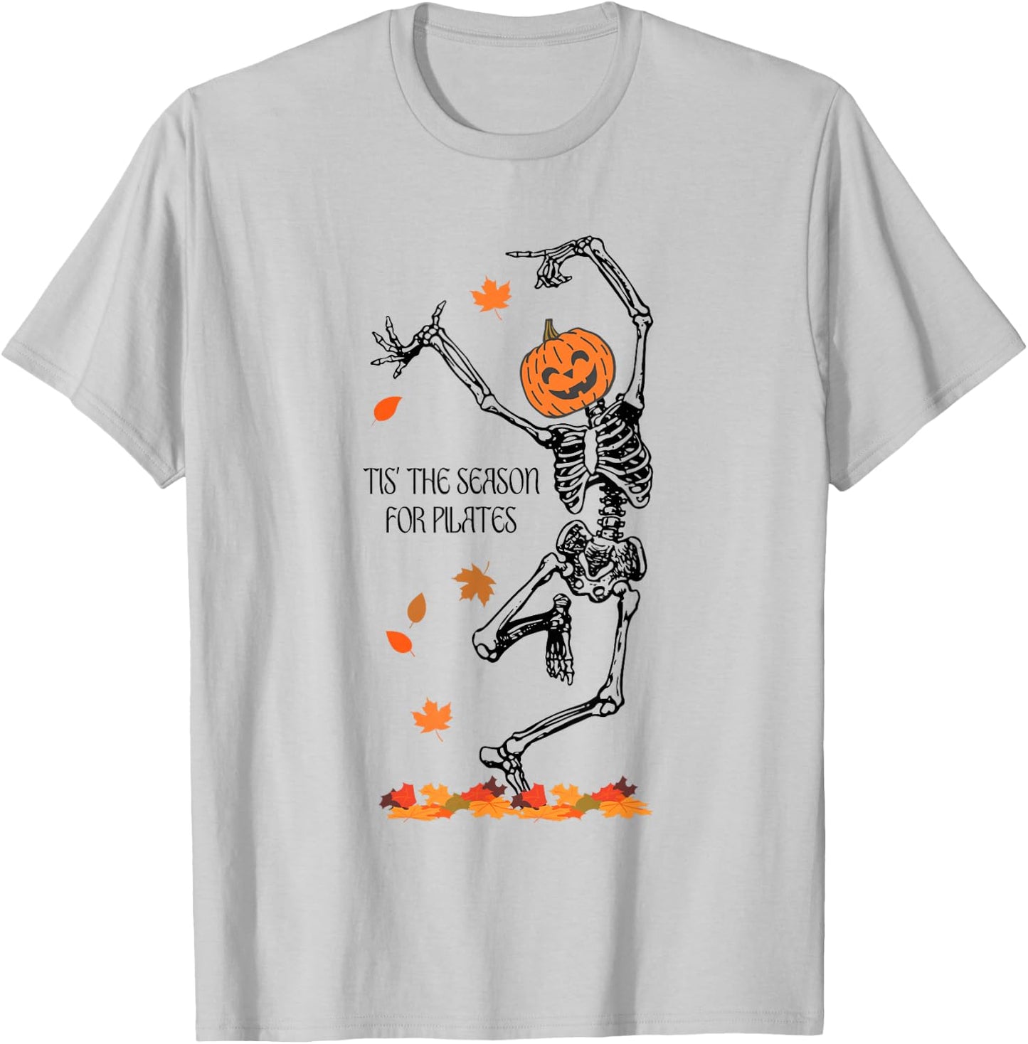 Skeleton Tis The Season For Pilates Meditation Halloween T-Shirt - T-Shirt | Ash