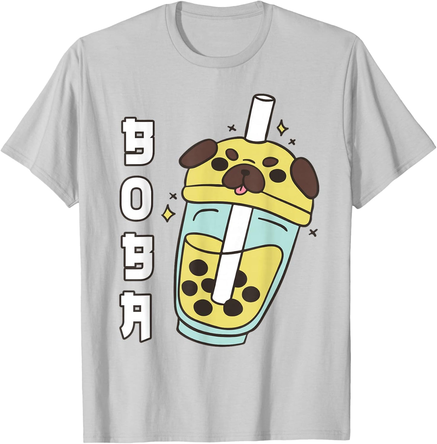 Cute Pug Boba Tea Toddler Girl Kid Dog Mom Lover Gift Kawaii T-Shirt - T-Shirt | Ash