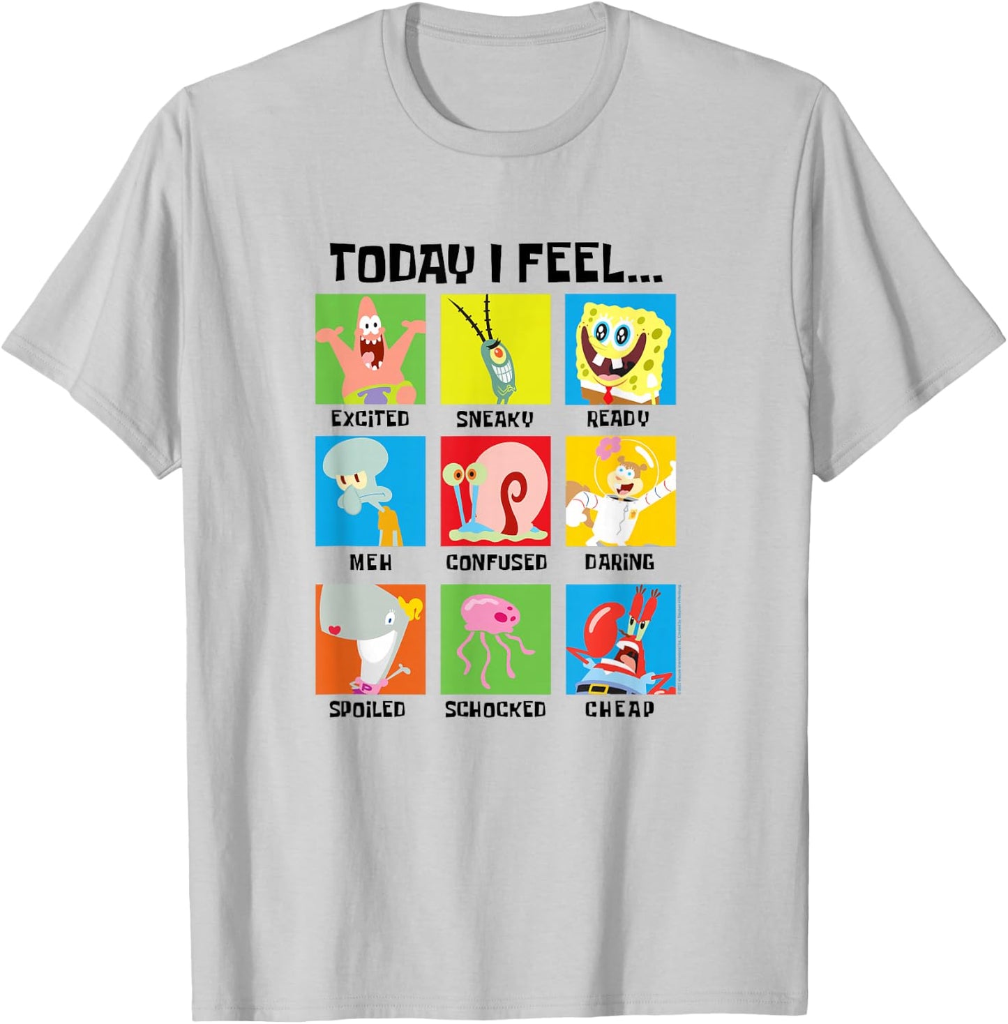 SpongeBob SquarePants Today I Feel… Character Panel Moods T-Shirt - T-Shirt | Ash