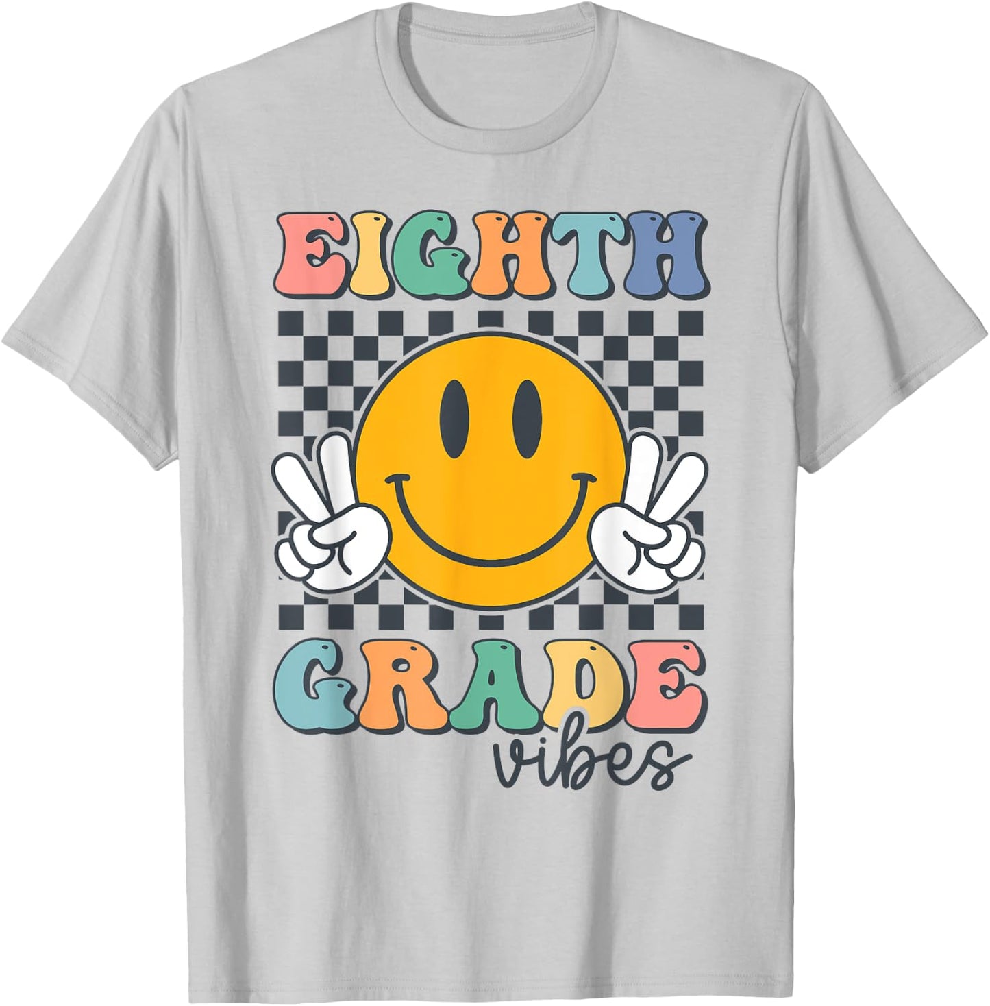 Eighth Grade Vibes Retro Smile Back To School 8th Grade Team T-Shirt - T-Shirt | Ash