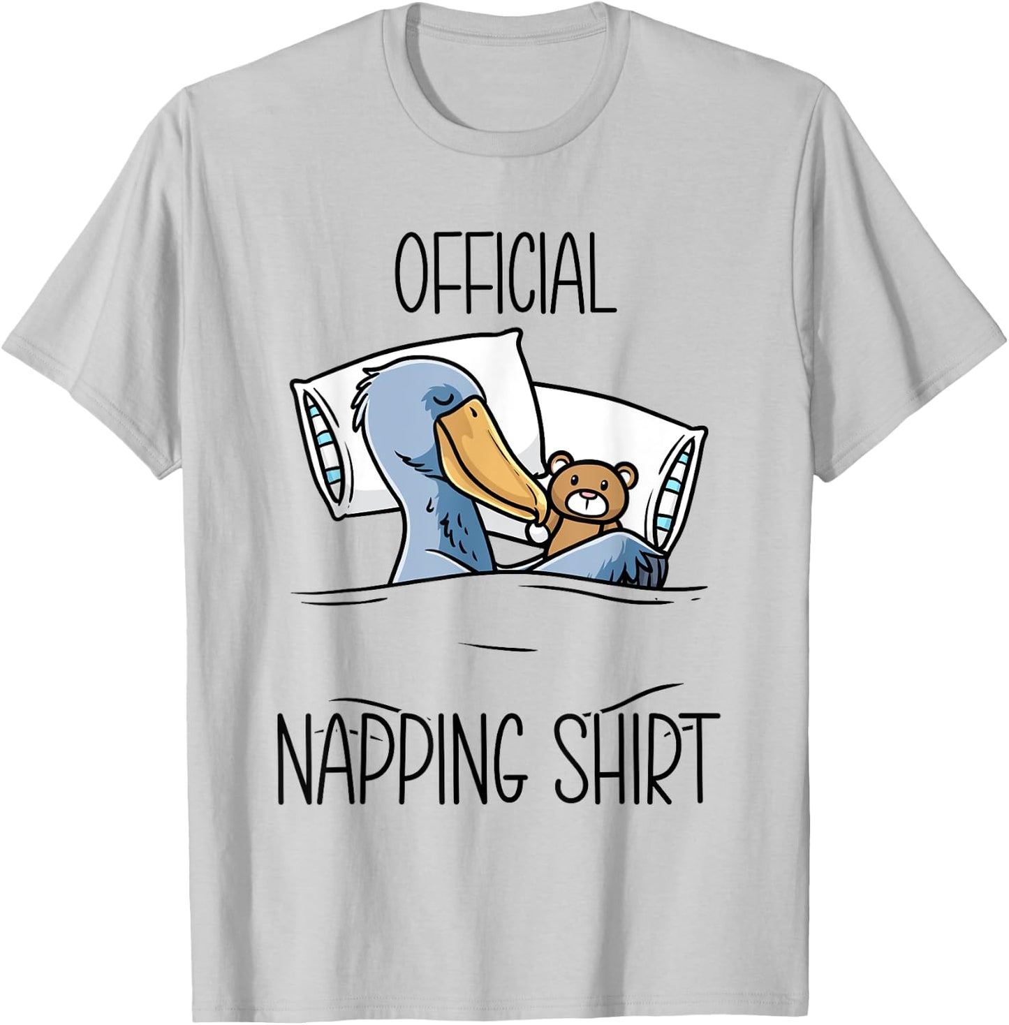 Sleeping Shoebill Bird Hoe-billed Stork With Stuffed Animal T-Shirt - T-Shirt | Ash