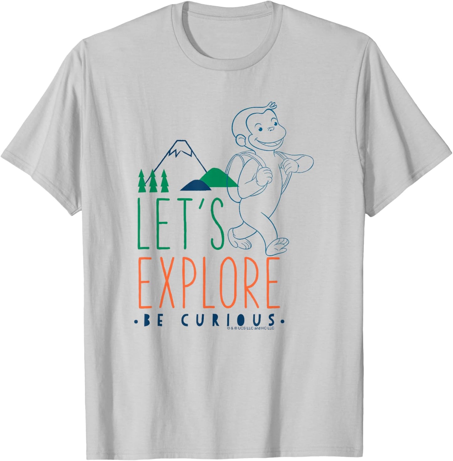 Curious George Let's Explore George Hiking Poster T-Shirt - T-Shirt | Ash