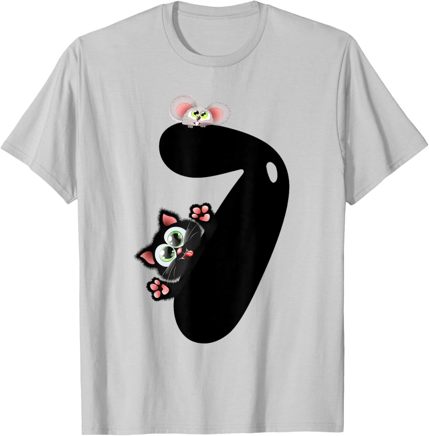 7 Years Old Cat And Mouse 7th Birthday Boy Girl T-Shirt - T-Shirt | Ash