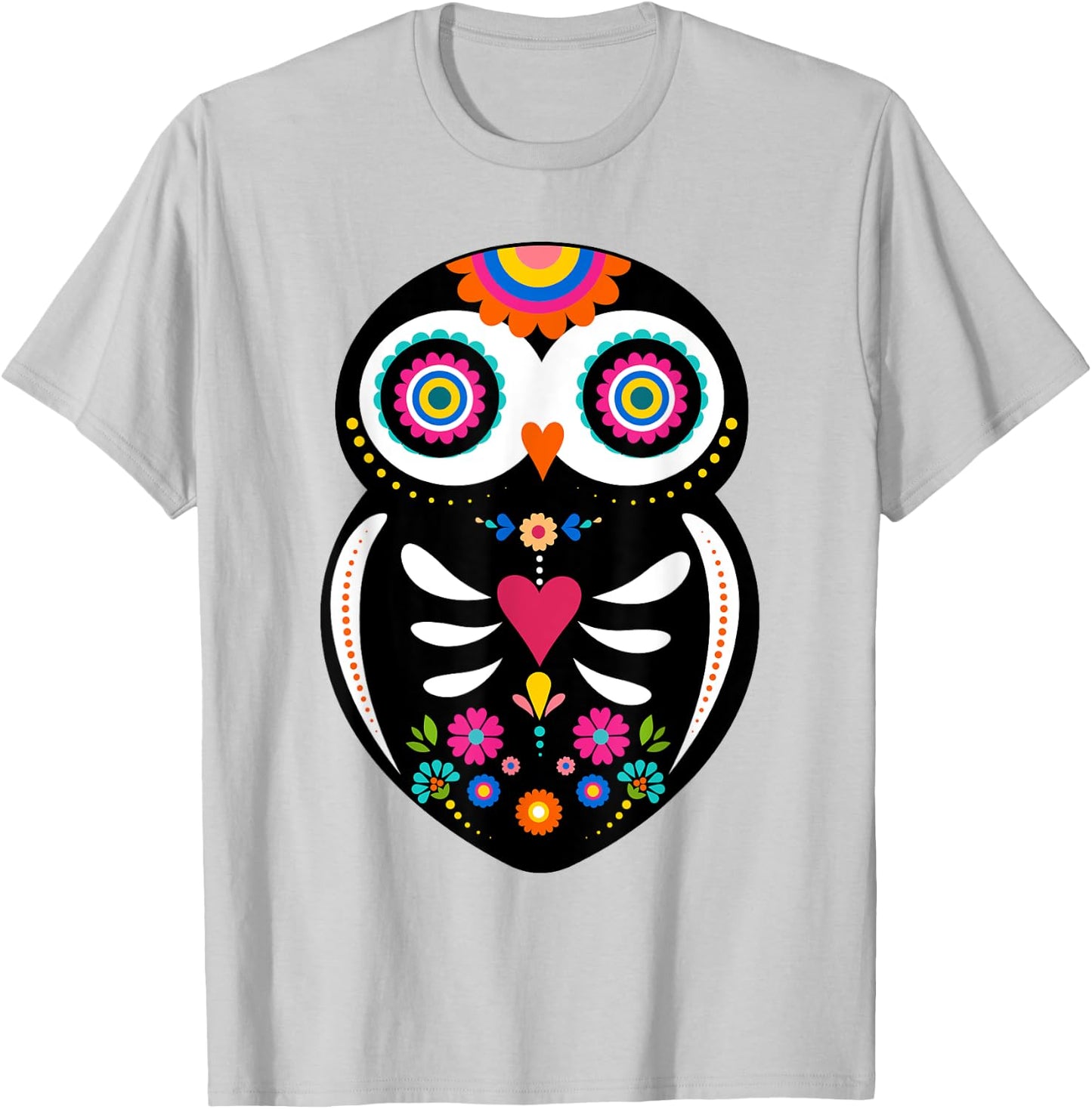 Dia de los Muertos Night Owl Sugar Skull Mexican Halloween T-Shirt - T-Shirt | Ash