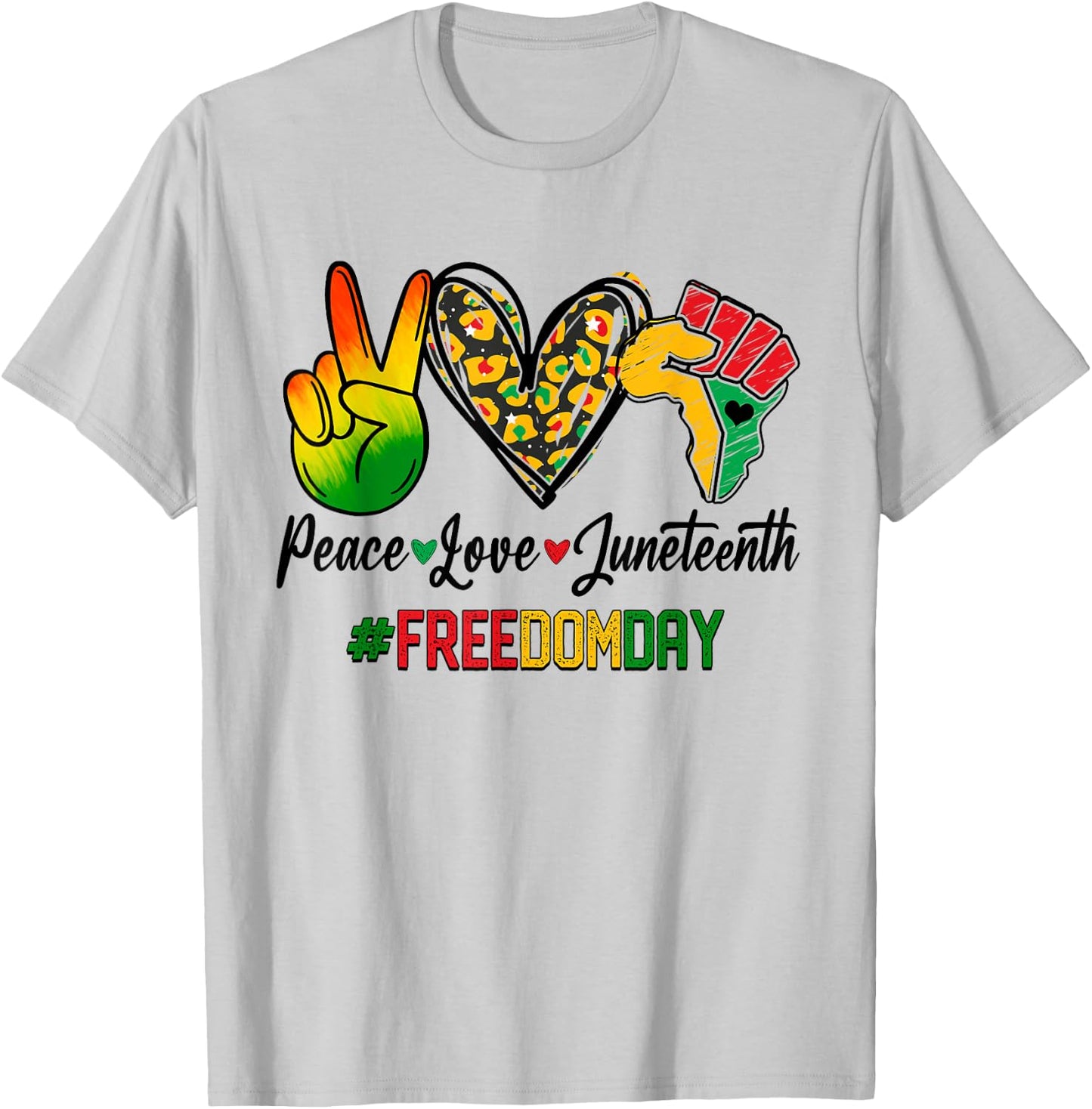 Peace Love Juneteenth 1865 Freedom Day African American T-Shirt - T-Shirt | Ash