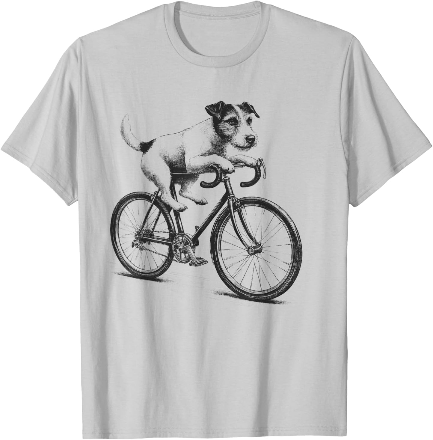Jack Russell Terrier Dog Riding a Bike Bicycle Biker Cycling T-Shirt - T-Shirt | Ash