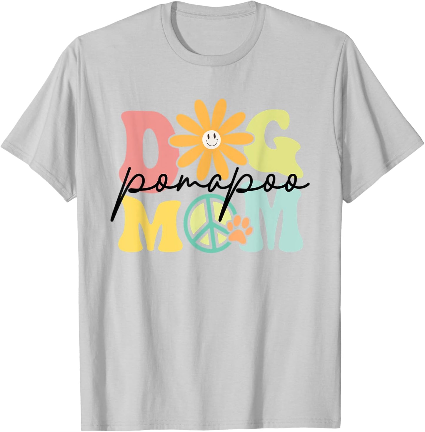 Pomapoo Groovy Dog Mom Women Pet Lover T-Shirt - T-Shirt | Ash