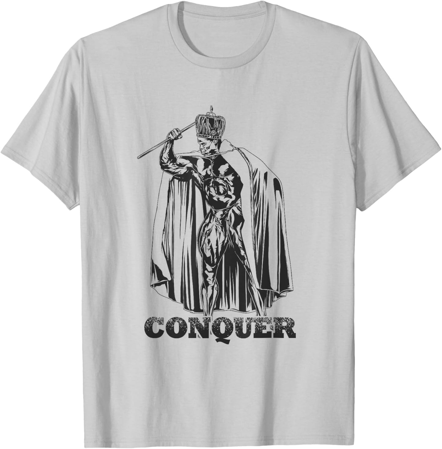 Bodybuilding Gym Workout Lift Motivational Gifts Conquer, Ronnie Coleman Mr. Olympia -Adults Grey Small Classic Fit Short Sleeve T-Shirt - T-Shirt | Ash