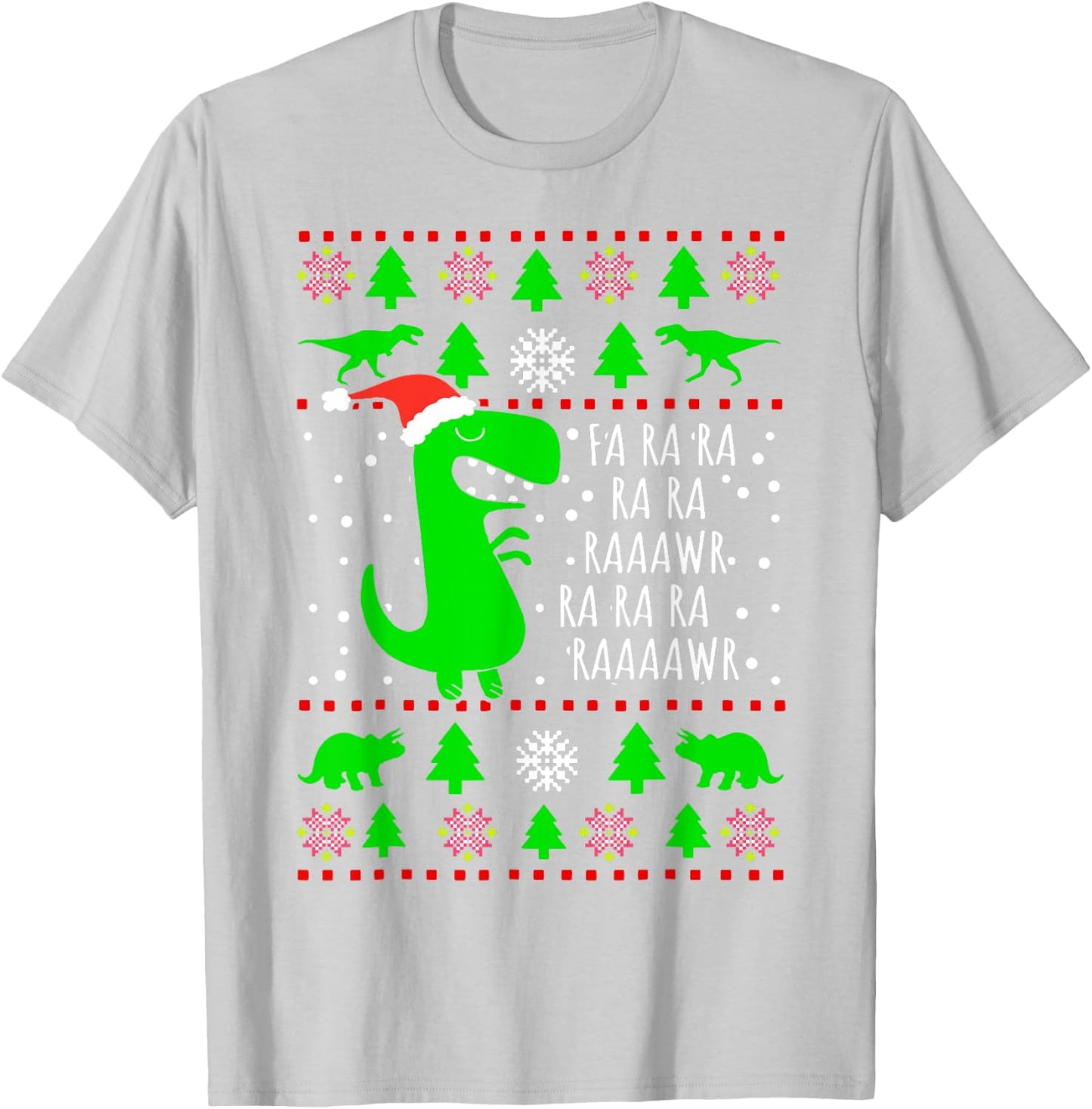 Dinosaur Ugly Christmas Sweater Fa Ra Rawr Family Kids Boys T-Shirt - T-Shirt | Ash