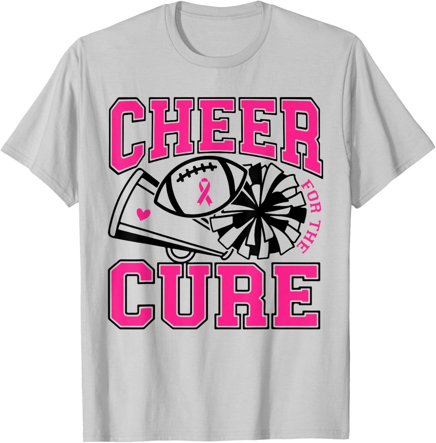 Cheer For The Cure Breast Cancer Awareness Cheerleader T-Shirt - T-Shirt | Ash