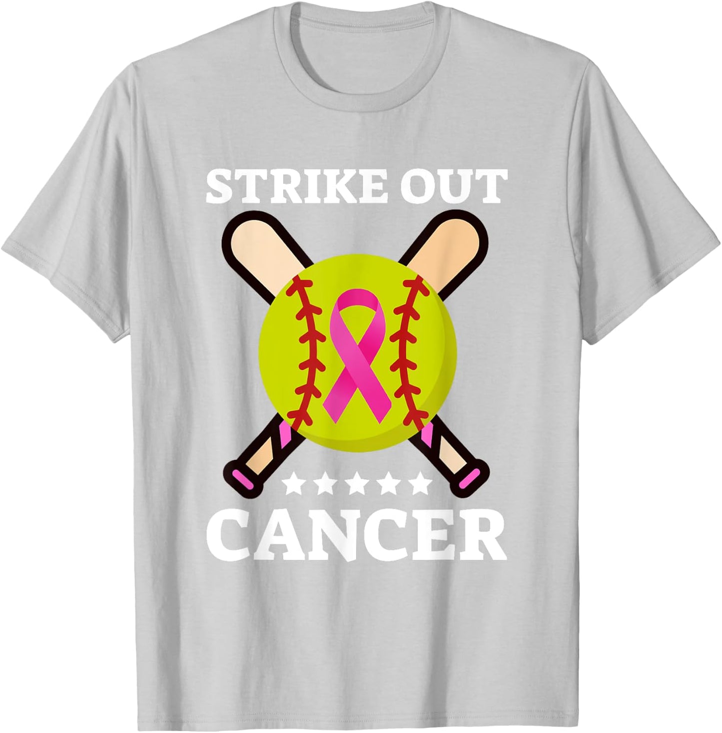 Strike Out Breast Cancer Awareness Day Pink Ribbon Softball T-Shirt - T-Shirt | Ash