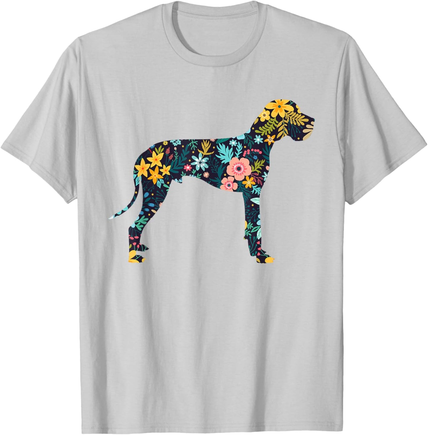 Great Dane Floral Dog Silhouette Graphic T-Shirt - T-Shirt | Ash