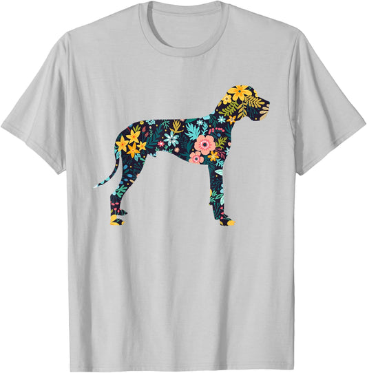 Great Dane Floral Dog Silhouette Graphic T-Shirt - T-Shirt | Ash