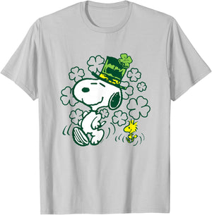 Peanuts - Snoopy and Woodstock St. Paddy's Day Clovers T-Shirt - T-Shirt | Ash