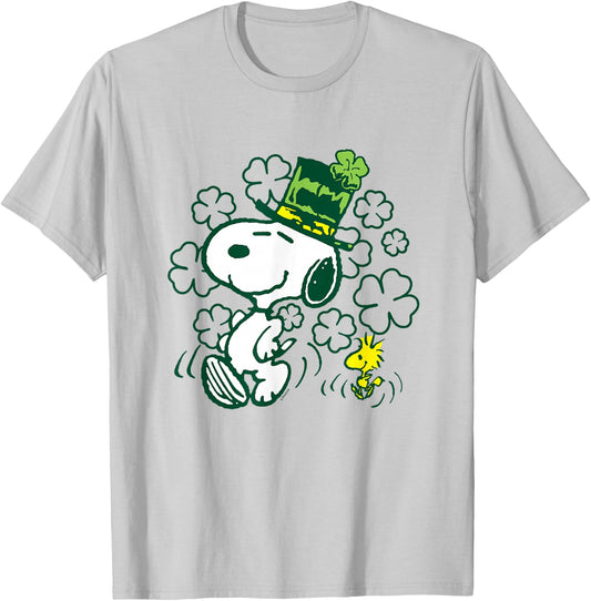 Peanuts - Snoopy and Woodstock St. Paddy's Day Clovers T-Shirt - T-Shirt | Ash