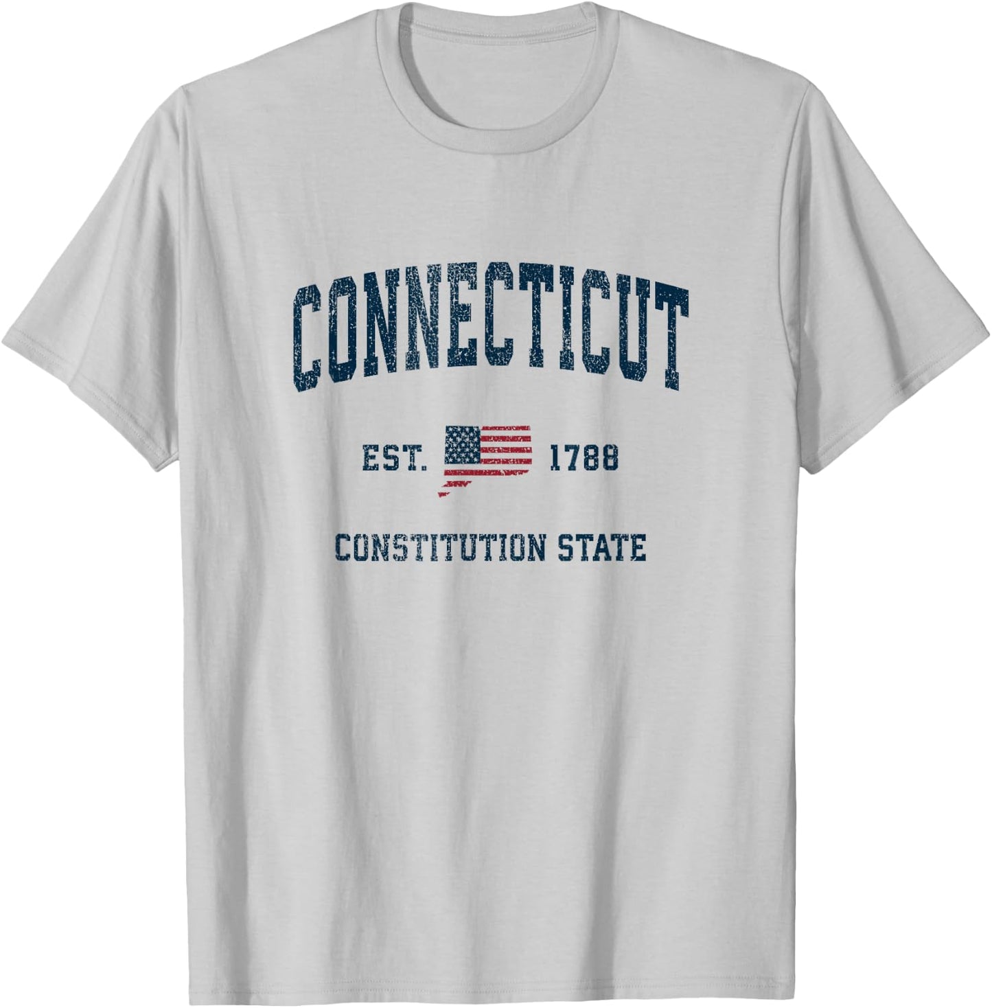Connecticut Vintage American Flag USA Sports Design T-Shirt - T-Shirt | Ash