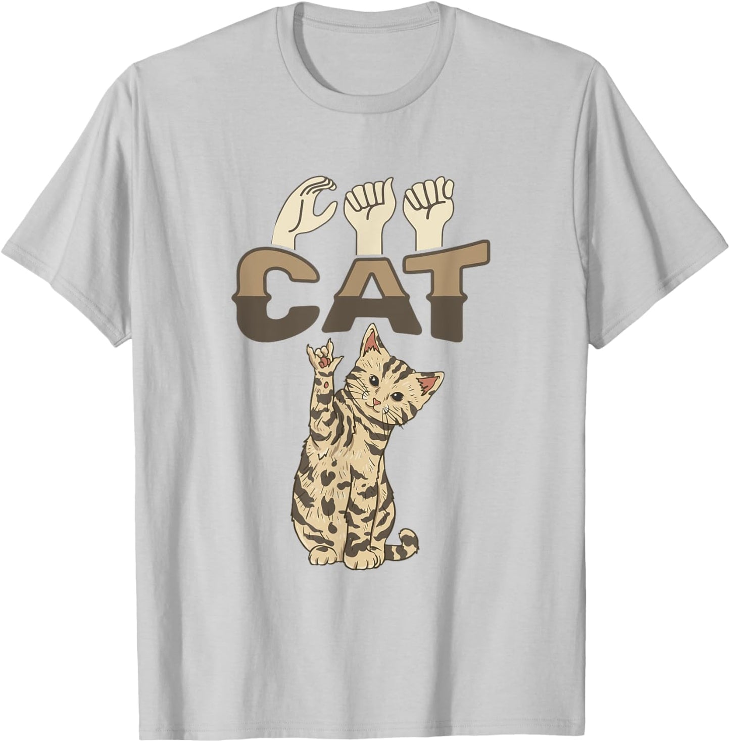ILY Cat ASL Hand Gesture Deaf Hearing Loss Awareness Women Girls Kids T-Shirt - T-Shirt | Ash