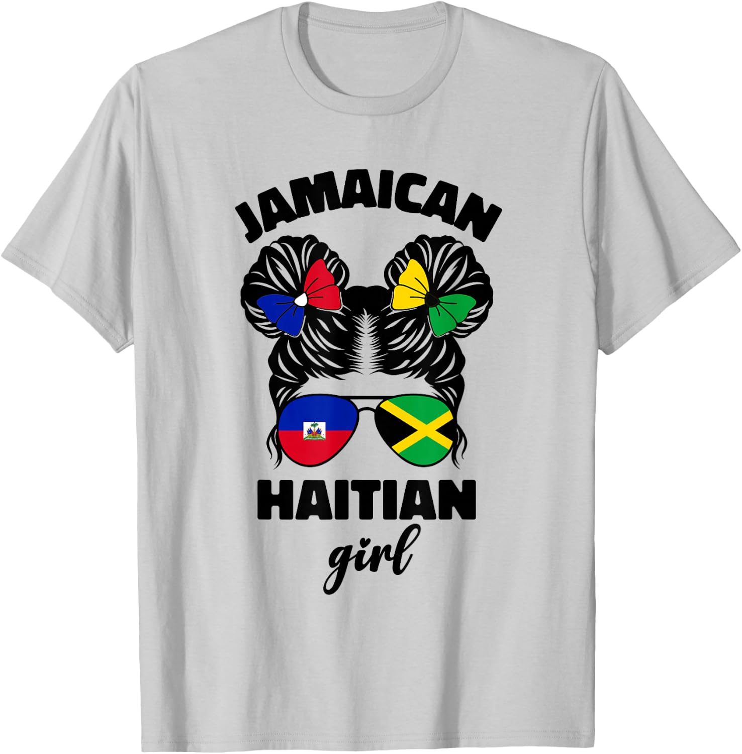Half Jamaican Haitian Jamaica Flag Haiti Ayiti Kids Girls T-Shirt - T-Shirt | Ash
